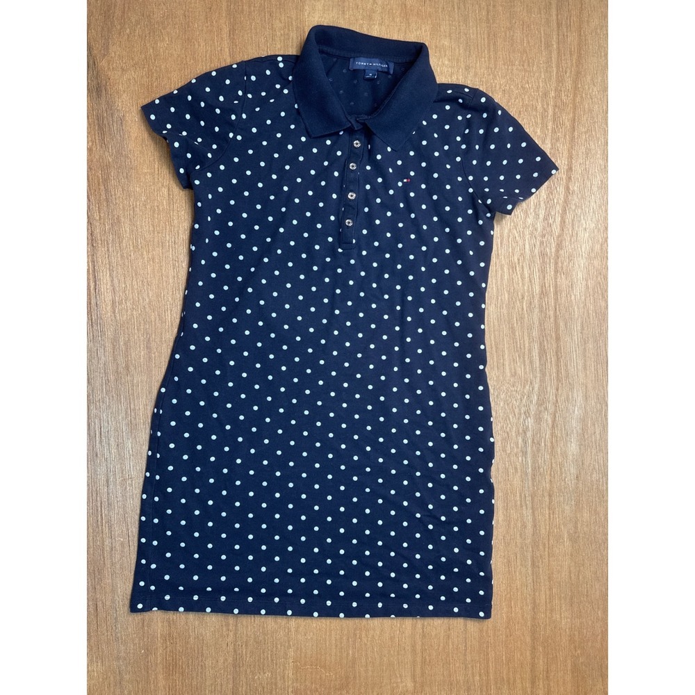 Tommy Hilfiger Polo Dress Womens Medium Navy Blue Excellent Polka Dot Mini